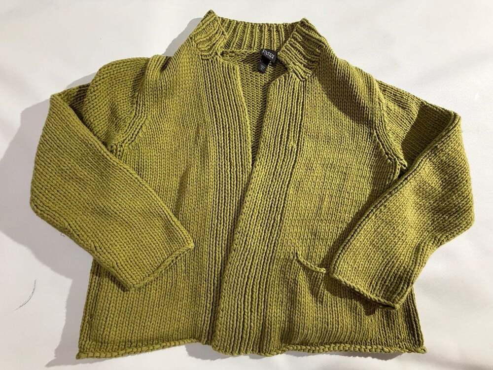 Eileen Fisher Sweater Womens PL Green Chunky Knit Oversized Crewneck Petite L